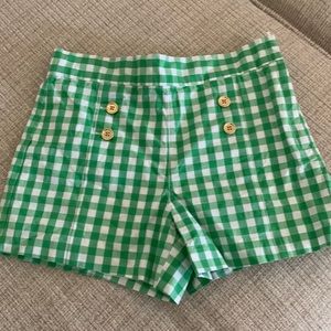 Janie and Jack Green / White Gingham  with Gold Button Short - size 10